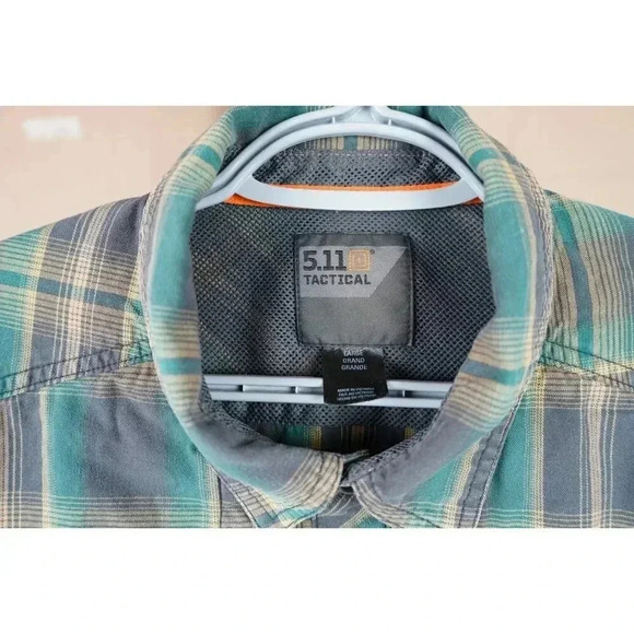 Flannel Shirt 5.11 Tactical Men's Large Green Brown #494 - Picture 5 of 6